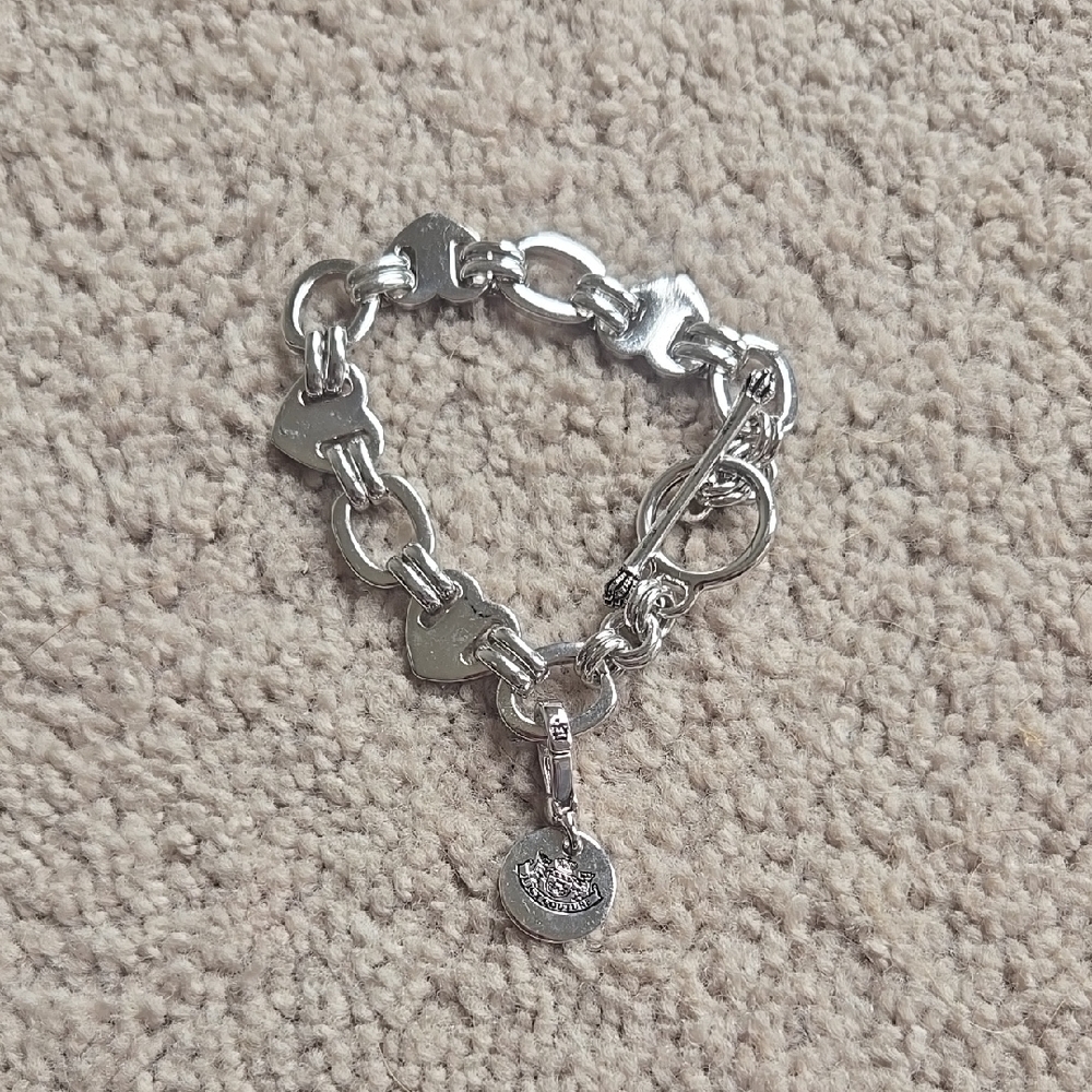 Juicy Couture Silver Heart Link Charm Bracelet